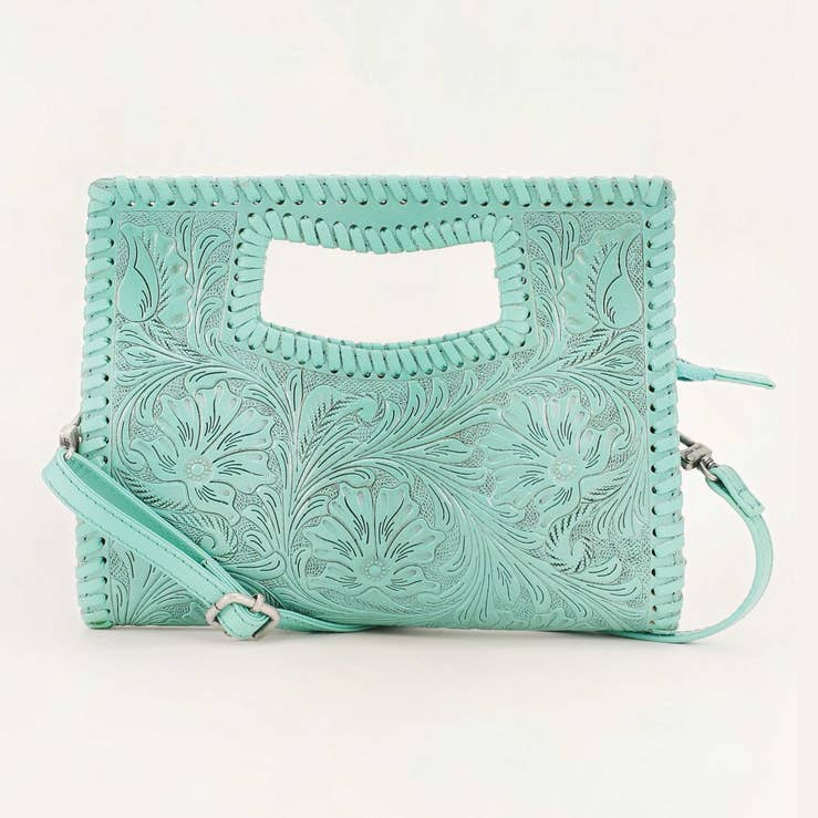 Loyal West Alma Medium Bag in turquoise leather with shoulder strap