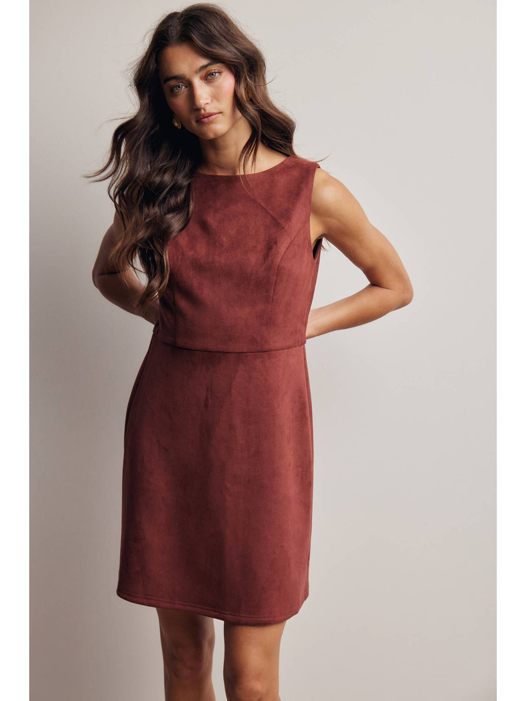 Burgundy suede mini dress supplier photo