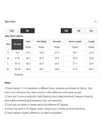 Camouflage pullover garment measurements in inches for S to XL
