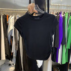 black cinched waist t-shirt, front view