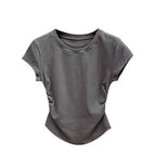 dark gray cinched waist t-shirt, front view