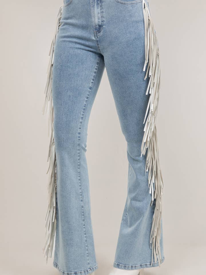 Light Wash Fringe Rider Jeans supplier photo