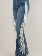 Medium Wash Fringe Rider Jeans supplier photo