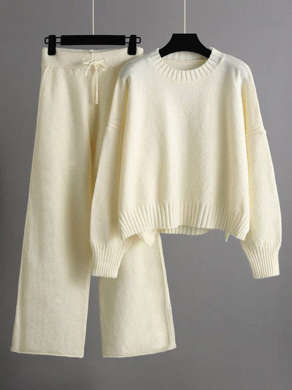 High-low sweater and wide-leg pants set in Apricot, supplier front photo