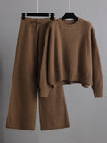 High-low sweater and wide-leg pants set in Coffee, supplier front photo