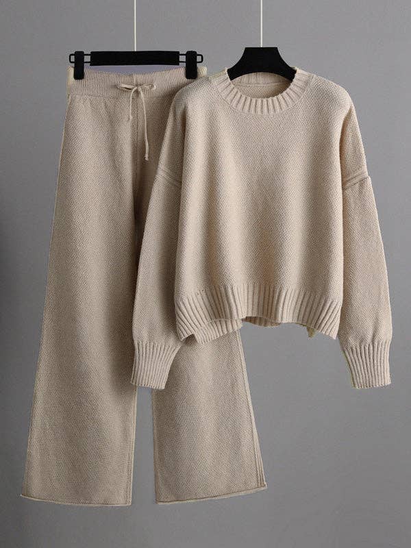 High-low sweater and wide-leg pants set in Khaki, supplier front photo