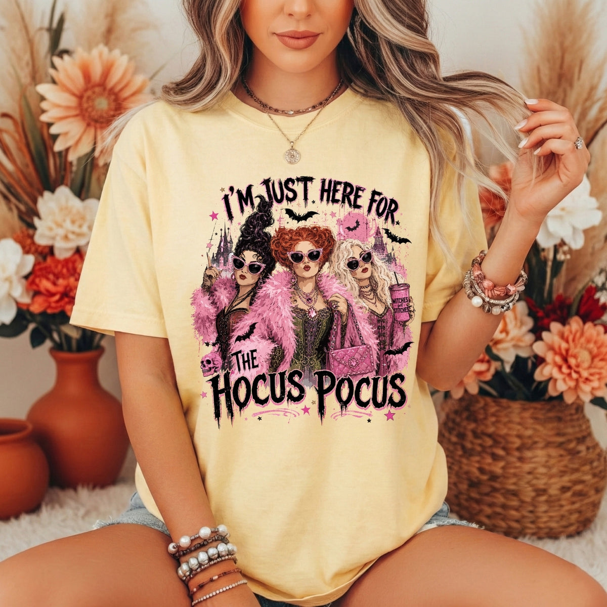 Just Here for the Hocus Pocus T-Shirt in Butter — supplier model photo