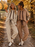 Leopard drawstring lounge set in beige, front view