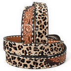 Leopard Western belt buckle and tooling detail