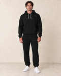 Men's Seek First Distressed Fleece Hoodie in Black — styled virtual mockup; hoodie sold separately.