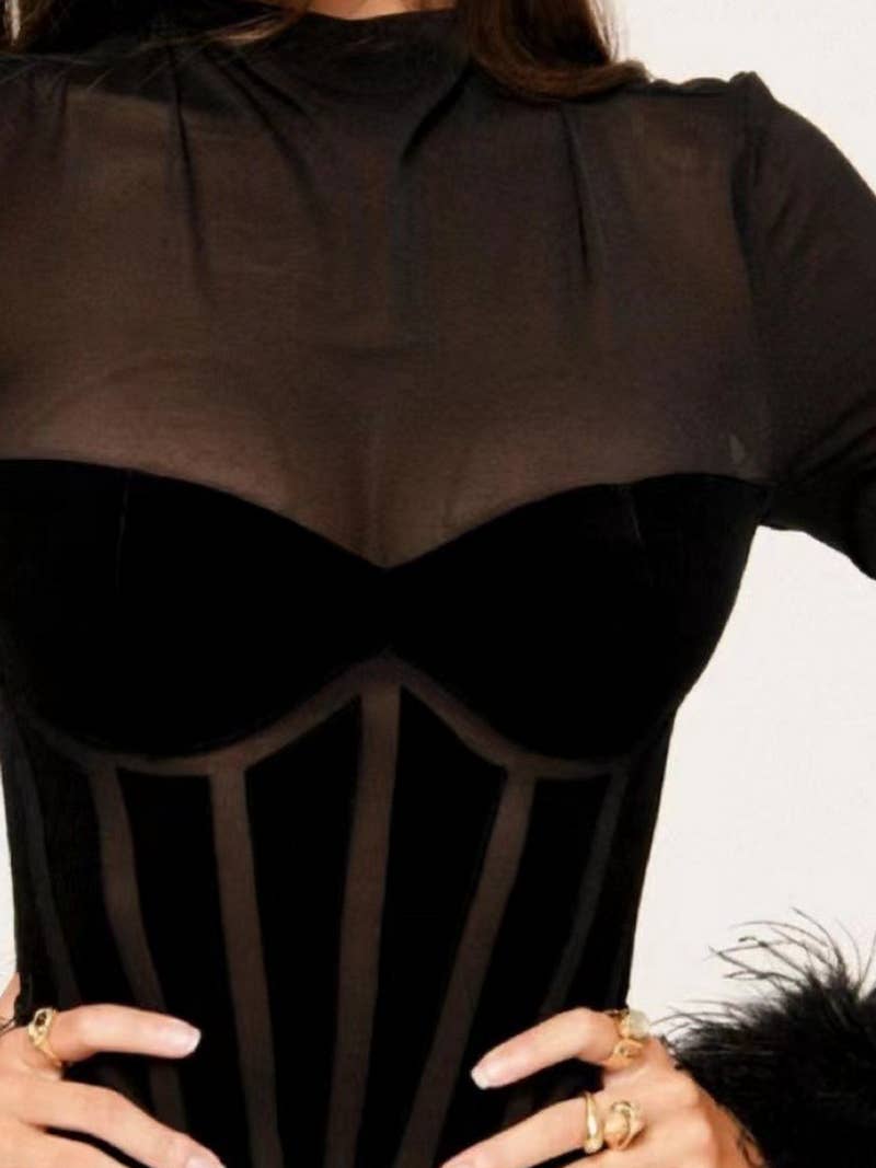 Black NINEXIS velvet corset top detail