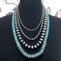 Turquoise/Silver Navajo Pearl Bead Layered Necklace