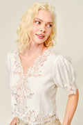 Off White lace-trim puff-sleeve blouse, supplier front photo