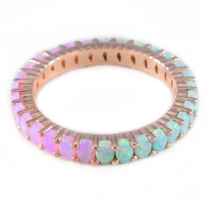 La Kaiser Opal Ombre Dual Band ring with pink and mint-green lab-created opals