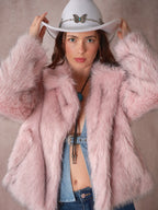 Pink two-tone faux fur coat