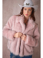 Pink two-tone faux fur coat