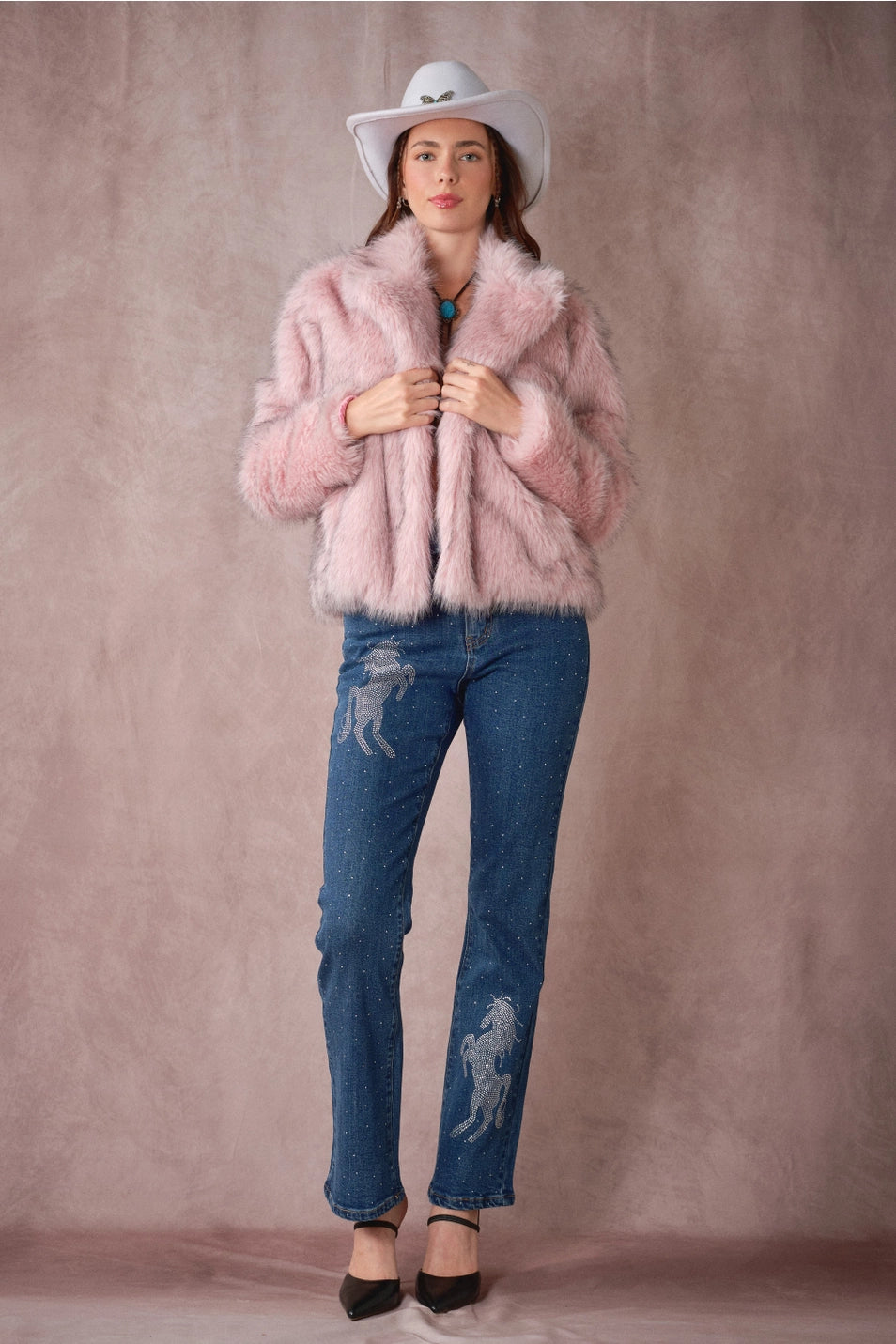 Pink two-tone faux fur coat