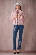 Pink two-tone faux fur coat