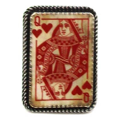 Vintage-style Queen of Hearts playing-card cuff ring