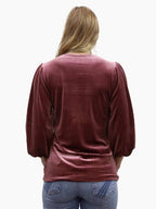 Rosalie crushed velvet blouse with three-quarter lantern sleeves