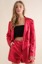 Scarlet Spotlight red metallic blazer and shorts set
