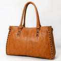 Western leather tote bag with handcrafted buck stitching