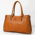 Western leather tote bag with handcrafted buck stitching