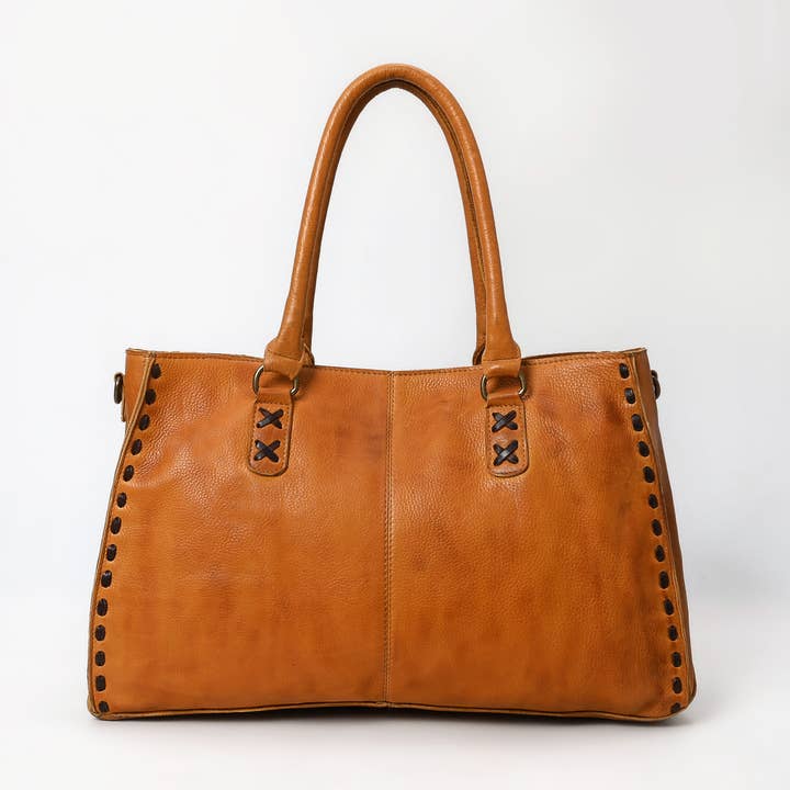 Western leather tote bag detail