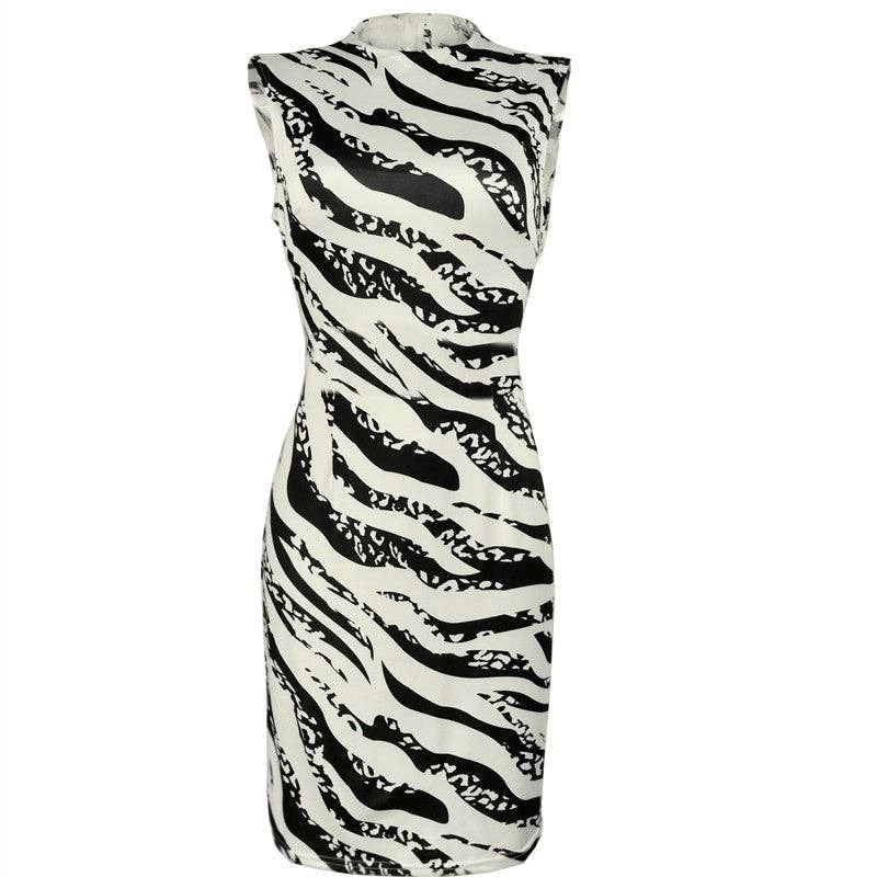 Supplier product image of the sleeveless white and black zebra dress