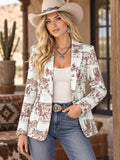 Supplier styled image of the Zoe Western print blazer in light pistachio and brown